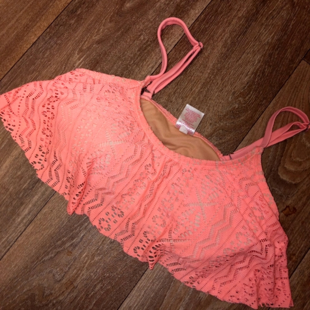 Target Neon coral orange lace swim top